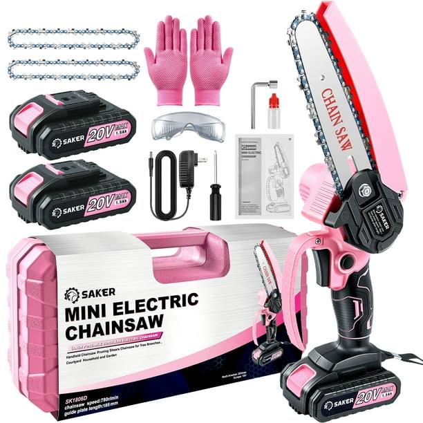 Saker 6 Inch Pink Chainsaw, Portable Cordless Chainsaw, Mini Chainsaw
