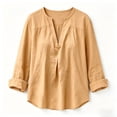 thumbnail image 6 of Bovxnpu Women Long Sleeve Button Down Shirts Cotton Linen Dressy Casual Blouses Women's Fall Cotton Linen V Neck Long Sleeve Vintage Casual Shirt Tops, 6 of 6