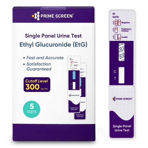 Prime Screen Alcohol ETG Urine Test - At Home Rapid Testing Dip Card Kit - 80 Hour Low Cut-Off 300 ng/mL - WETG-114 [5 Pack]