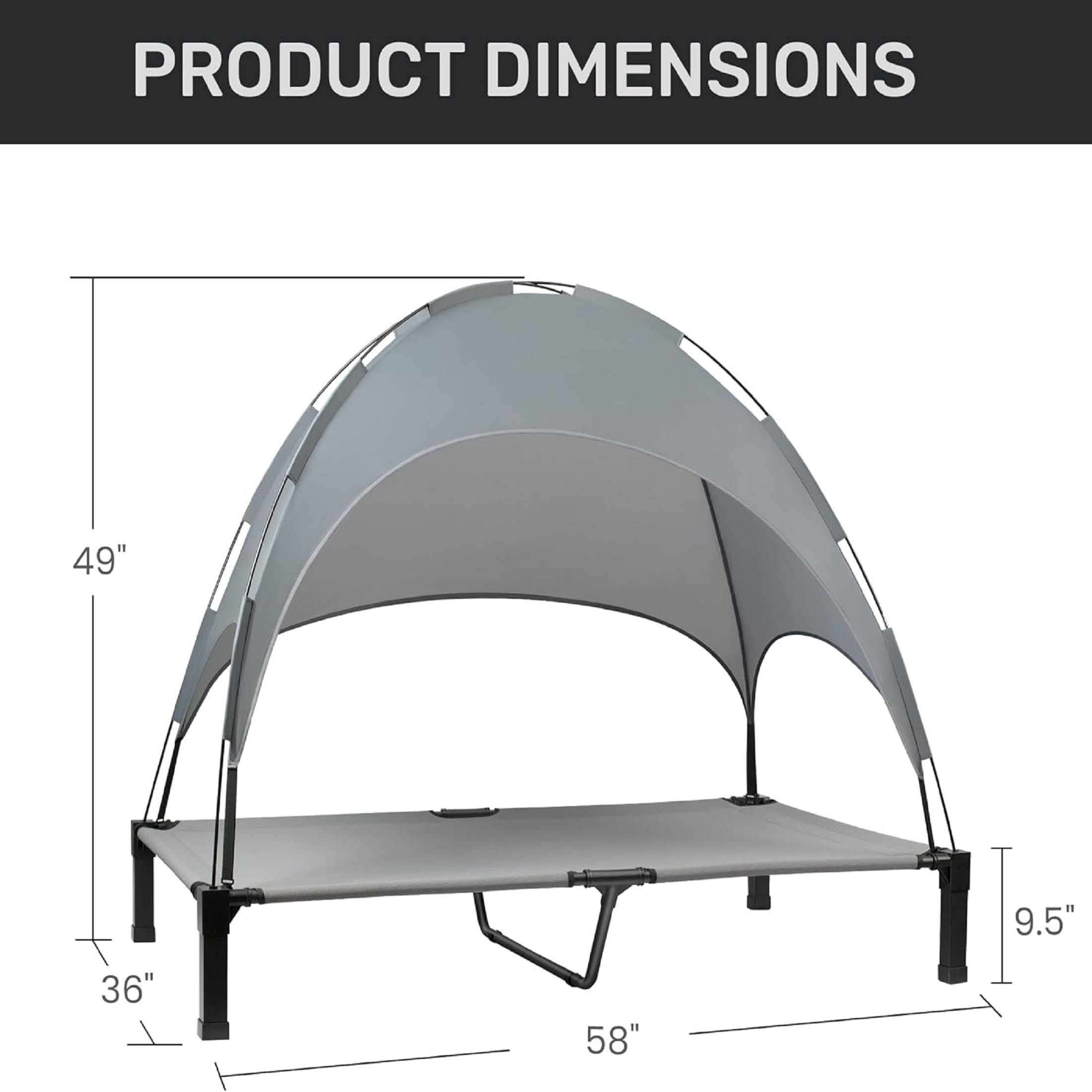 Niubya Cooling Elevated Dog Bed, Portable Raised Pet Cot with Removable Canopy and Washable Mesh, Extra Large, Grey