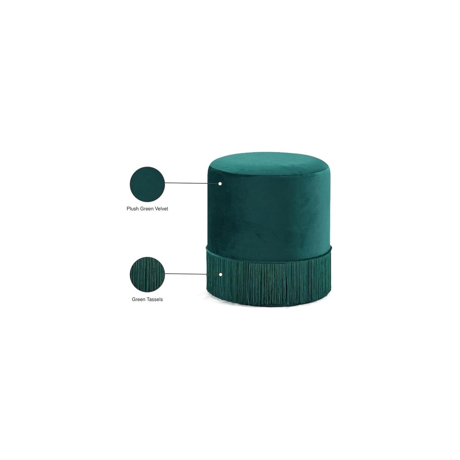 HomeStock Tribal Treasures Modern, Contemporary Velvet Upholstered Ottoman, 15.5" W x 15.5" D x 17.5" H-Color:Green