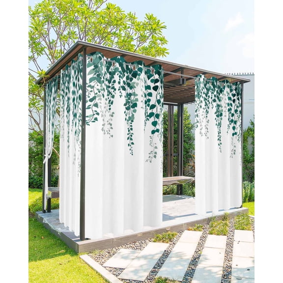 nqOlkjepod Outdoor Curtains for Patio Waterproof, Spring Leaf Outdoor Privacy Panels Grommet, Country Simple Ombre Green Botanical Vines Blackout Outside Curtains for Porch/Cabana 54"x84", 1 Panel