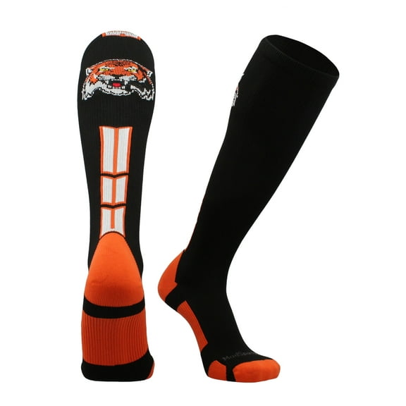 Tigers Logo Over the Calf Socks (Black/Orange, Small)