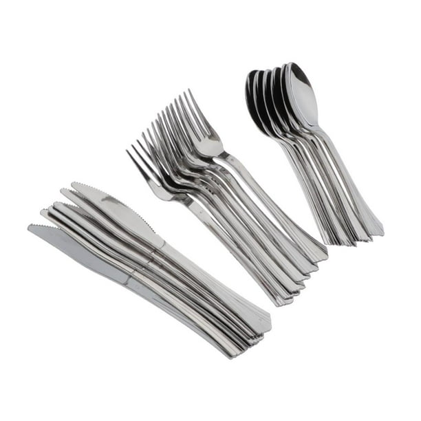 de cubiertos de plástico de 18 piezas, desechables, 8 tenedores de plástico, 8 cucharas de plástico, 8 cubiertos de plástico, de utensilio Plata Macarena Cubiertos Cubiertos Desechables