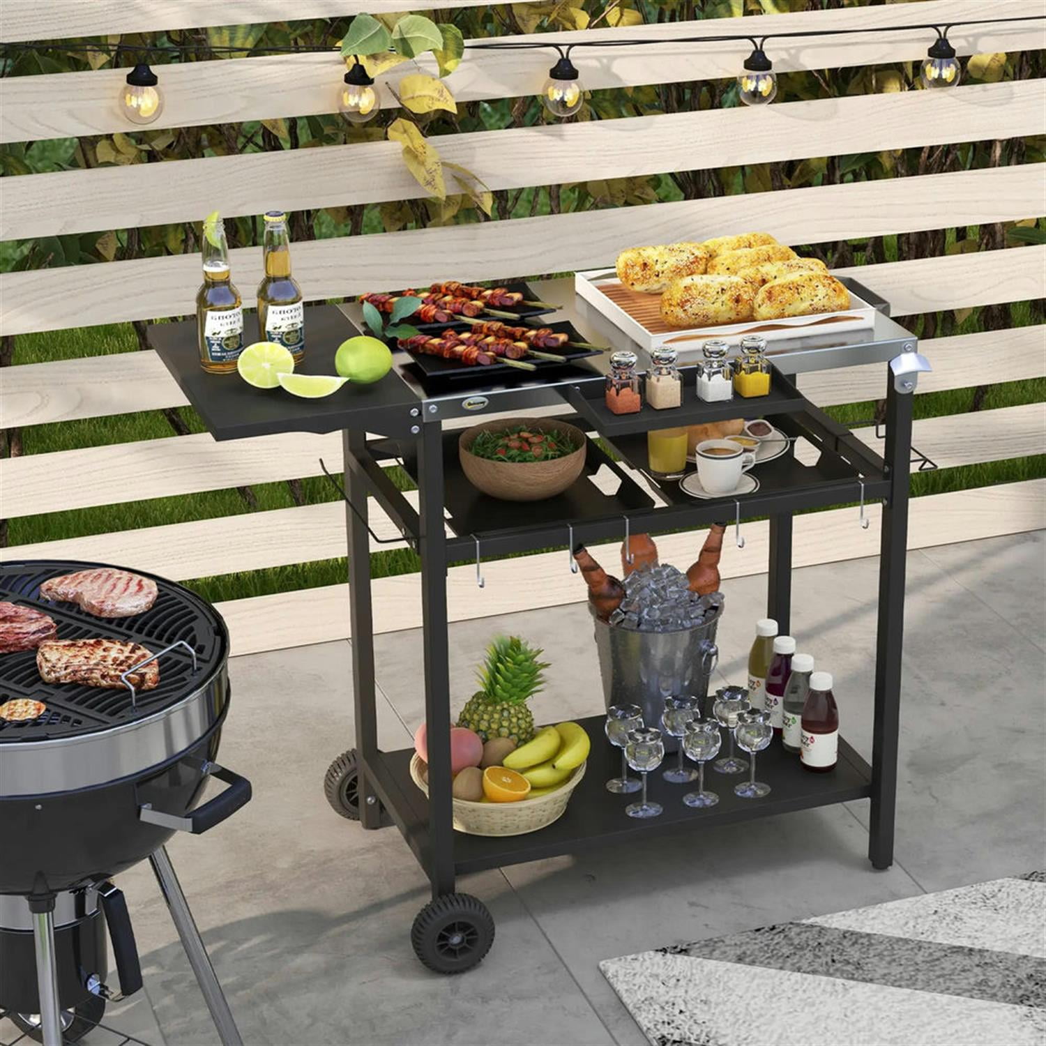 Demi Bonn 2-Tier Outdoor Bar Cart, Sturdy Stainless Steel Patio Serving Trolley for Poolside, Garden Accessories, Easy Assembly, Black