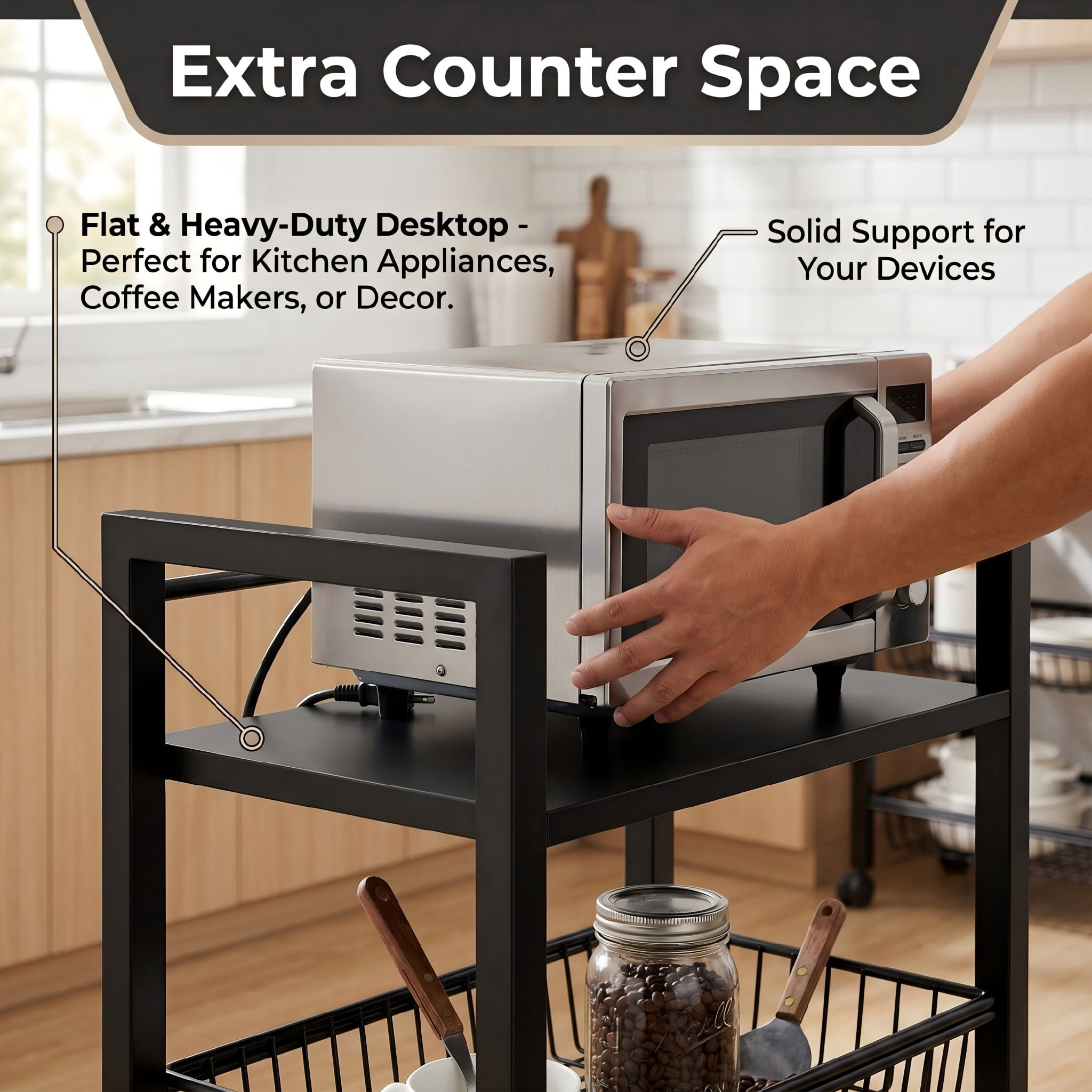 Rolling Kitchen Storage Cart with Shelves and Baskets, Mobile Pantry Organizer for Kitchen, Coffee Station and Small Spaces, Multiple Styles Available