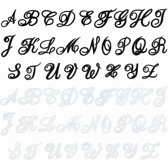 52pcs A-Z Letter Patches Iron on Alphabet Letter Patches Black White Sew on Letter Embroidered Applique Patches DIY