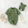 thumbnail image 2 of KAUOD Baby Boys Knit Jumpsuits with Hat New Born Crochet Button Front Rompers Outfits Soft Breathable Cotton Rompers, 2 of 9