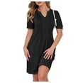 thumbnail image 2 of Robes Mini d'Été pour Femmes Manches Courtes Bouffantes Décontractées Col en V Printemps Plissé T-Shirt Tunique Plage Robe Courte Noire P, 2 of 6