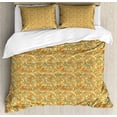 thumbnail image 1 of Floral Duvet Cover Set King Size, Print of Swirled Flowers and Curly Leaves in Doodle Grunge Style, Decorative 3 Piece Bedding Set with 2 Pillow Shams, Orange Dark Seafoam and Beige, by Ambesonne, 1 of 3