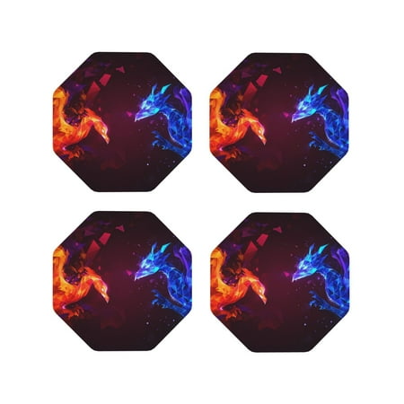 

Fuzoiu Futuristic Red And Blue Bird Print Leather Coasters Set Drink Coasters Set of 4 for Tabletop Protection Durable PVC Coasters Home Décor and Housewarming Gift-Octagon