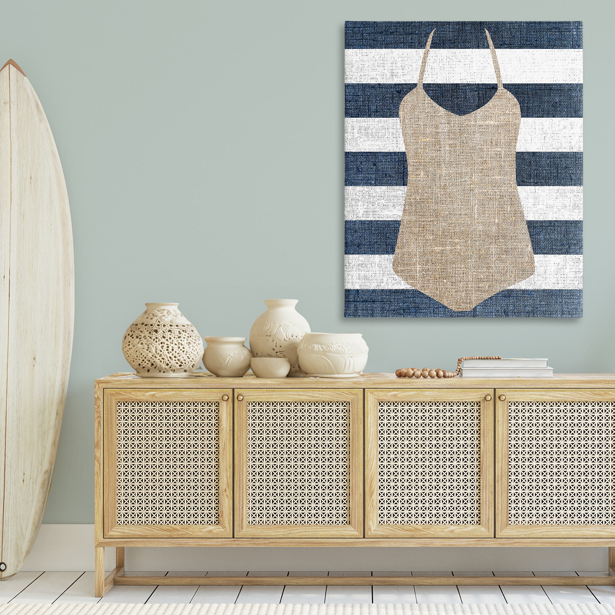 Stupell Industries Swimsuit on Stripes Beauty & Fashion Painting Gallery Wrapped Canvas Art Print Wall Art, 36 x 48