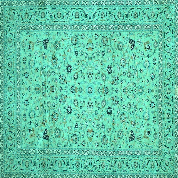 Ahgly Company Indoor Square Persian Turquoise Blue Traditional Area Rugs, 6' Square