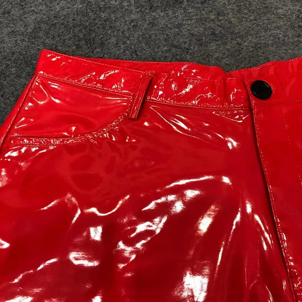 【THE MOZZ】Fever half pants HAORUN Men Shiny Metallic Shorts Faux Leather Loose Fit