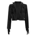 thumbnail image 5 of Arlun Fringe Jackets for Women Suede Tassel Motorcycle Cropped Coats Casual Open Front Lapel Design Long Sleeve Western Tassel Leather Jackets Solid Lightweight Outwear Black S, 5 of 6