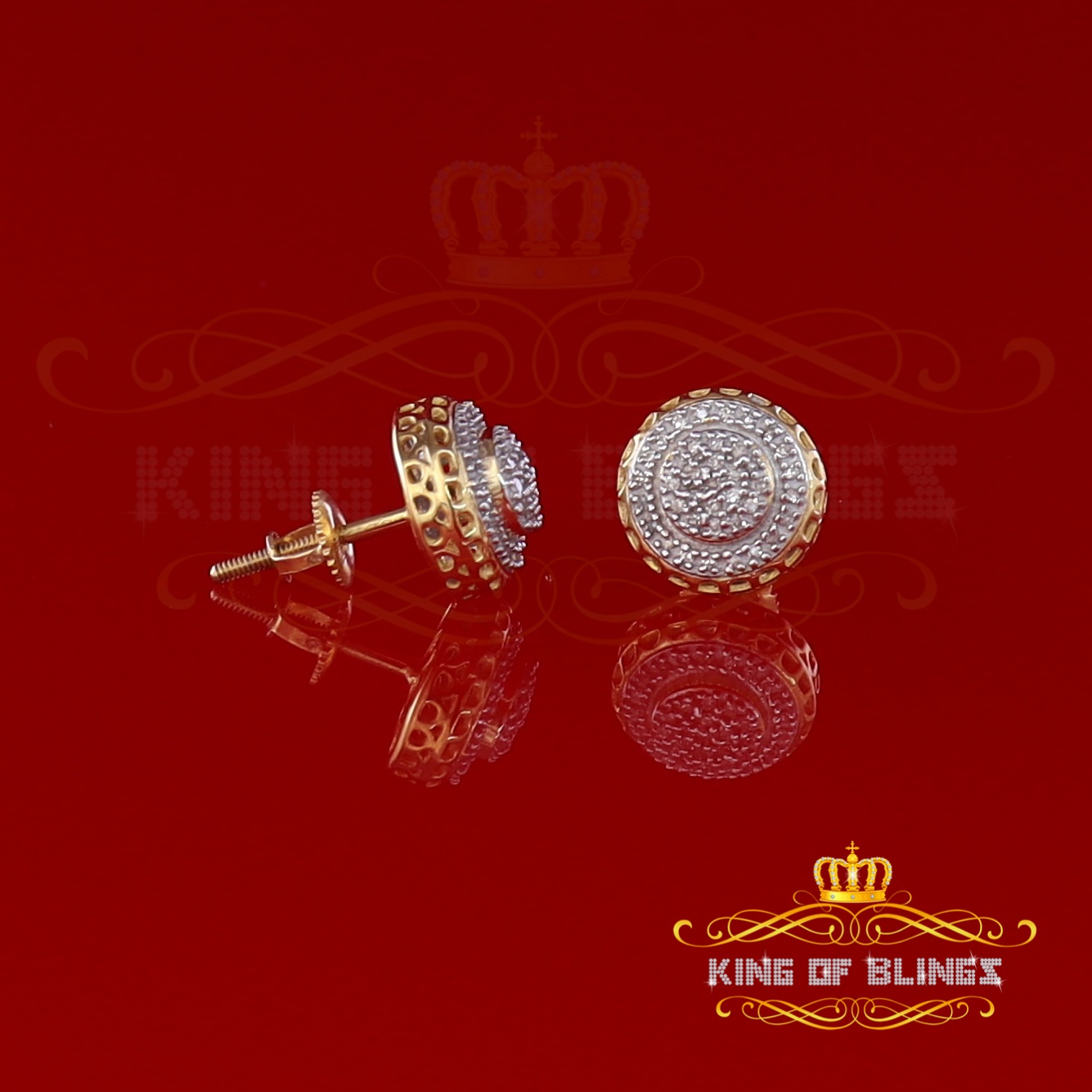 King of Bling's 10K Real Yellow Gold w/Real 0.33CT Diamond Men's/Women's Stud Round Earring
