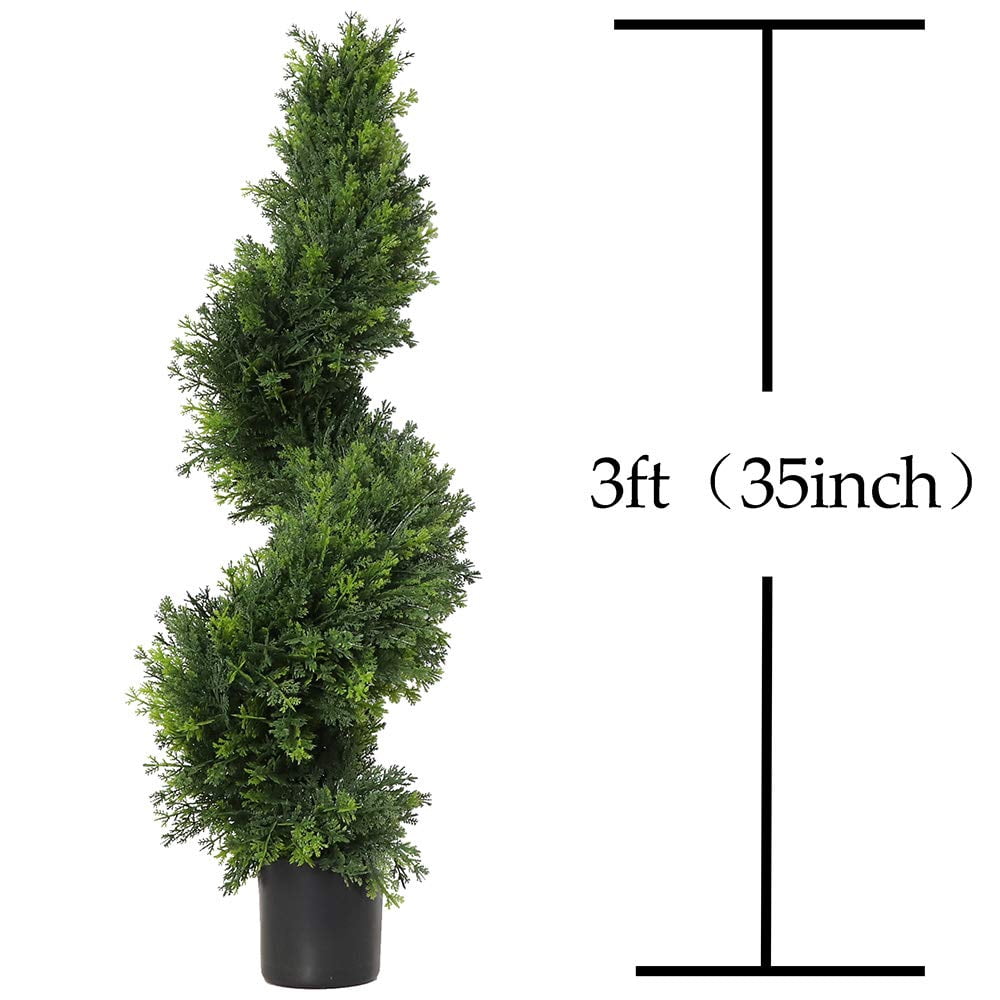 3ft Topiary Trees Artificial Plants Green Spiral Cypress Tree Potted Fake Plant Greenery for Decorative Indoor or Outdoor（35inch）