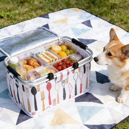2026 NEW Collapsible Market Basket Picnic Basket Insulated, Large 18"x9.5"x9.5" Capacity Reusable Portable Folding Market Shoping Bag With Handles For Grocery