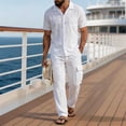 thumbnail image 2 of BVOFAR Mens Summer Beach Outfits 2 Piece Short Sleeve Button Down Shirt and Cargo Pants Sets Casual Vacation Loungewear White L, 2 of 7