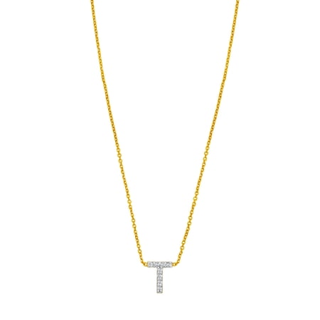 14k Yellow Gold Polished Mini Diamond T Letter Name Personalized Monogram Initial Necklace With Spring-ring Clasp Includ