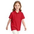 thumbnail image 5 of Girls Collared School Uniform Polo Shirts Kid Short Sleeve Pique Polo Shirt,Red 130, 5 of 8