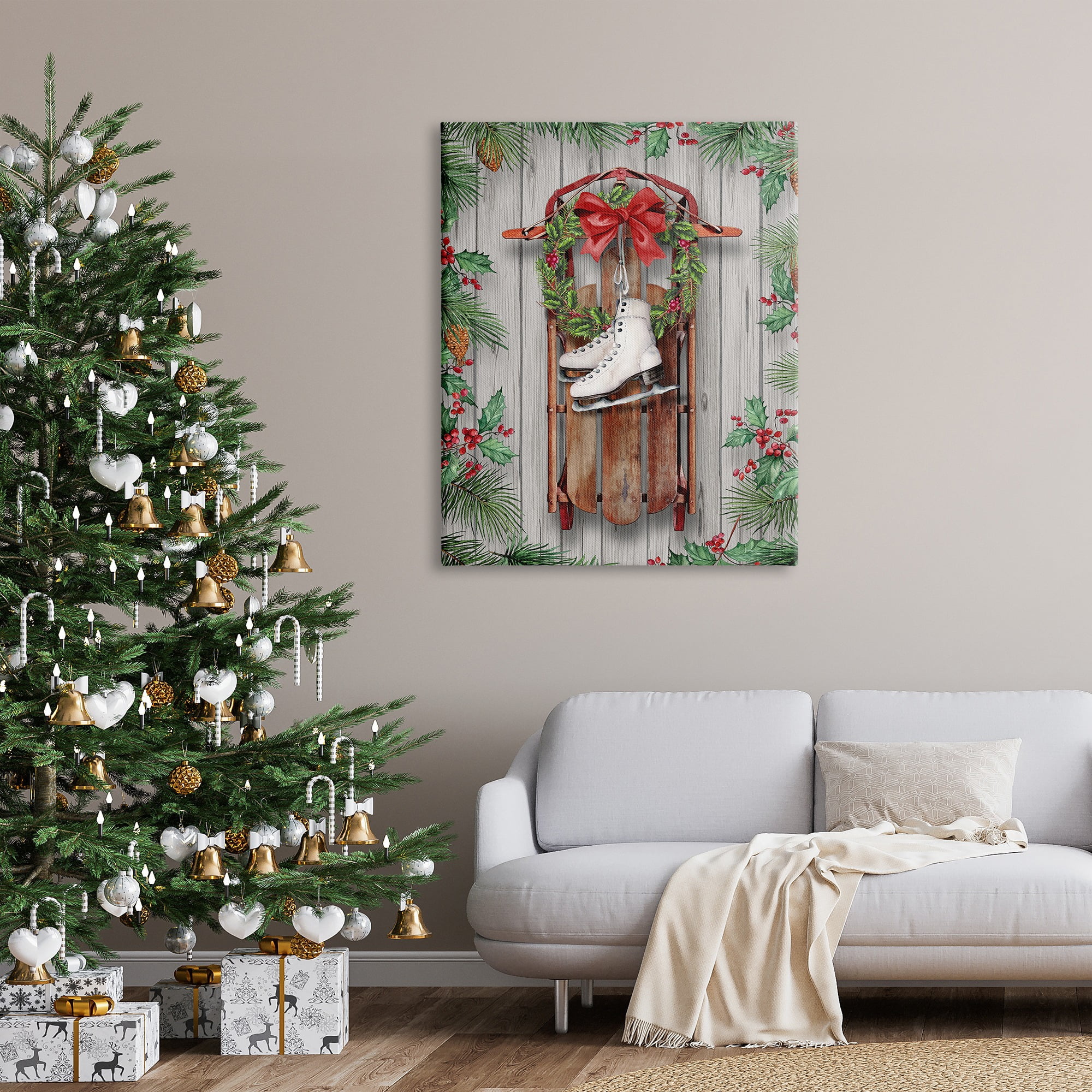 Stupell Industries Winter Ice Skates & Sled Holiday Painting Gallery Wrapped Canvas Art Print Wall Art, 36 x 48