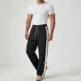 thumbnail image 4 of YLSDY Men's Side Stripe Wide Leg Pants, Elastic Waist Drawstring, Loose Fit Trendy Casual Daily Trousers Black XXXXL, 4 of 8