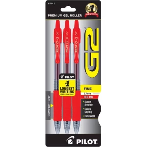 Pilot 3pk G2 Gel Pens Fine Point 0.7mm Red Ink