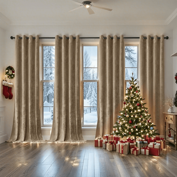 Crushed Velvet Curtains with Grommets Luxurious Thermal Insulated Soundproof Drapes for Christmas Soft and Durable Light-Filtering Window Treatments, 4 Panels