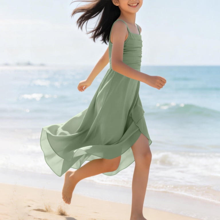 junior bridesmaid dresses for beach wedding Generic Spaghetti Strap Silk Satin Flower Girl Dress Teen Girls A Line Dress Special Occasions Long Sleeve Asymmetrical Hem HOMECOMING DRESS length Back Details Size:US6-UK8-EUR36