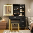 thumbnail image 1 of Makeup Vanity Desk with Sliding LED Lighted Mirror, Large Vanity Desk with 4 Drawers, Shelves & Charging Station, Vanity Table Set with Stool for Bedroom, 1 of 8
