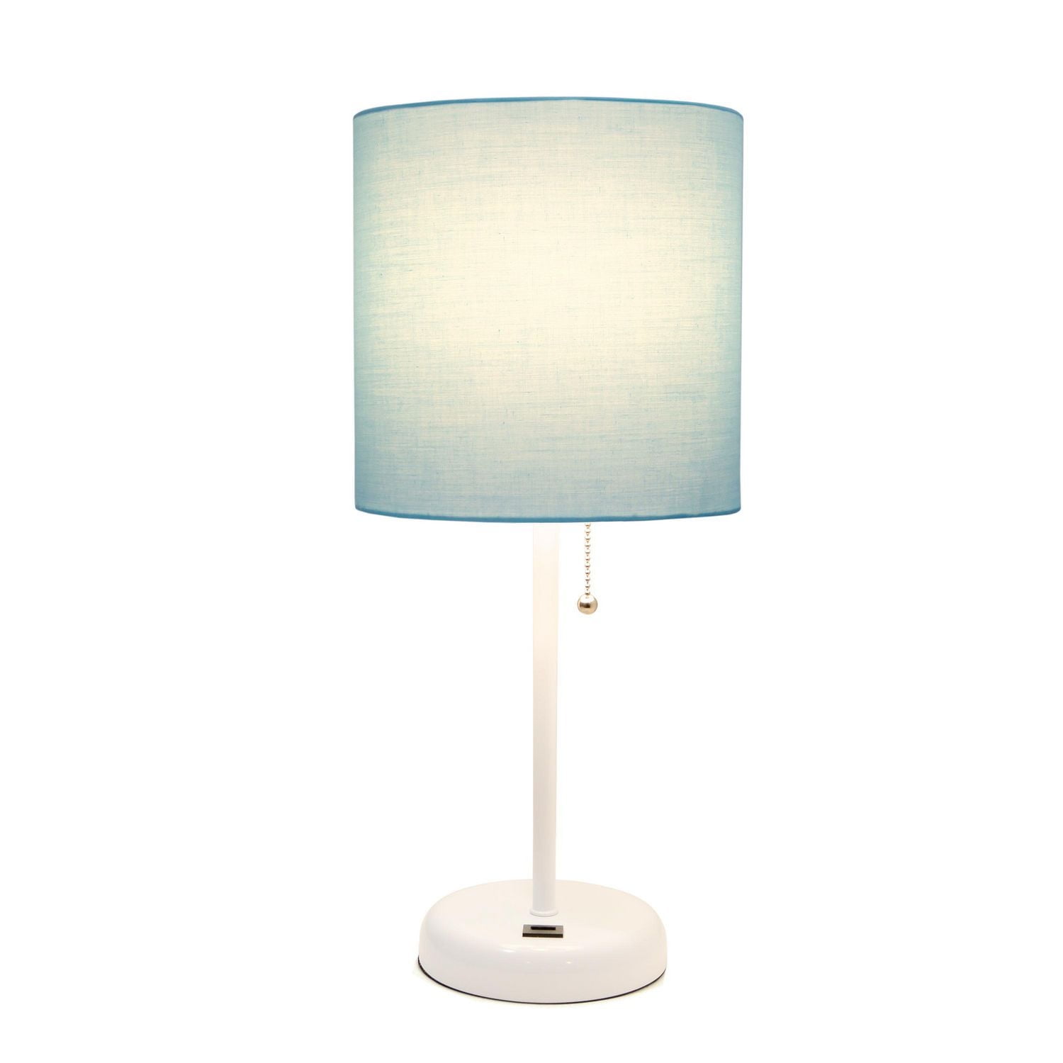 LimeLights White Stick Lamp with USB charging port and Fabric Shade, Aqua