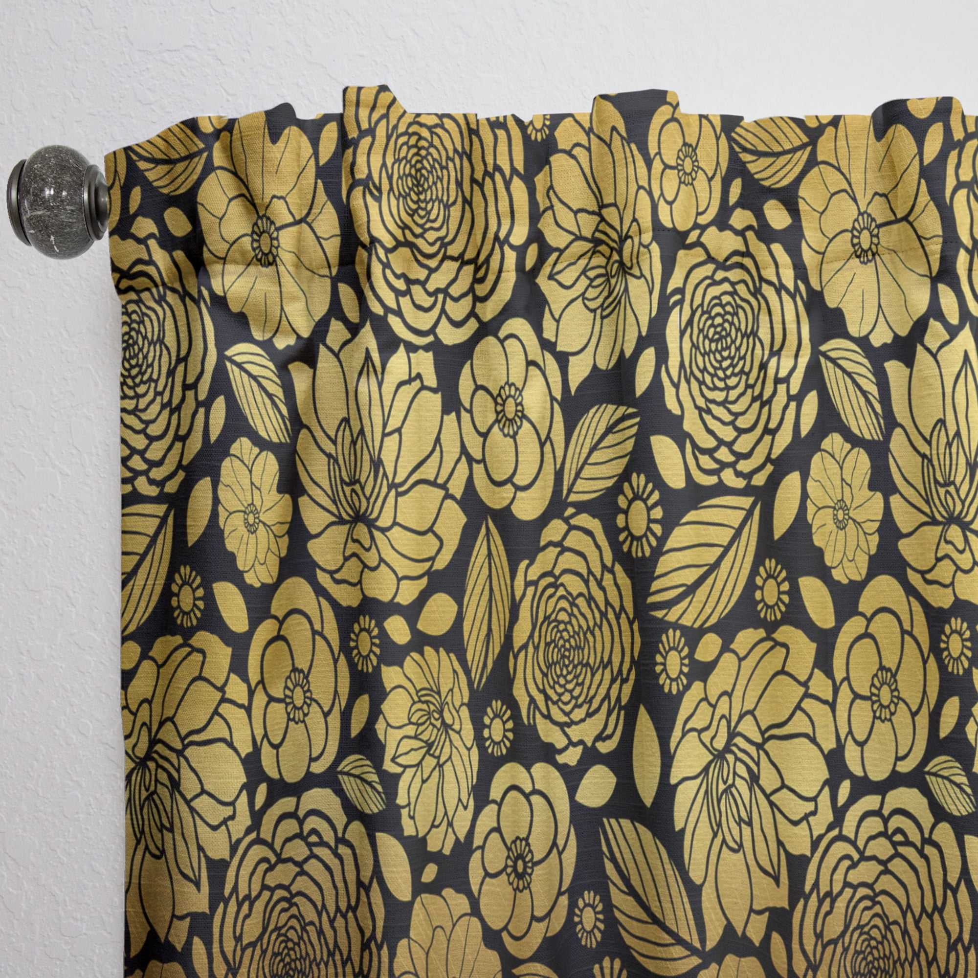 Designart 'Golden Floral Retro II' Mid-Century Modern Curtain Panel