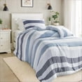 thumbnail image 2 of Twin Comforter Set, 2 Pieces Striped Bed Set, Soft Brushed Microfiber Reversible Bedding Set for All Season, Lightweight & Breathable Bedding Set with Comforter & Sham, Navy/Blue, 2 of 9