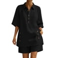 thumbnail image 3 of akafmk Womens Linen 2 Piece Sets Summer Button Down Collared Short Sleeve Shirts Shorts Set with Pockets Matching Set Fashions Vacation Outfits, 3 of 7