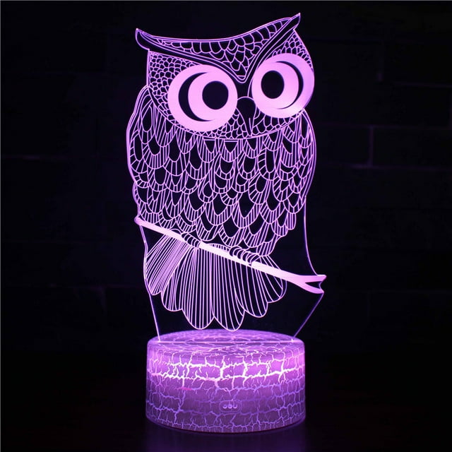 Luz nocturna LED 3D con forma de búhos y pájaros que cambian de color para niños