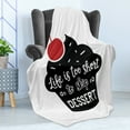 thumbnail image 4 of Dessert Soft Flannel Fleece Throw Blanket, Life is too Short to Skip Dessert Wordsd Muffin Silhouette with Cherry, Cozy Plush for Indoor and Outdoor Use, 50" x 60", Red Black and White, by Ambesonne, 4 of 5