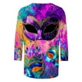 thumbnail image 5 of Riecok Mardi Gras Shirts Plus Size Mask Print Crewneck Pullover 3/4 Sleeve Tunic Tops Funny Holiday Blouses, 5 of 5