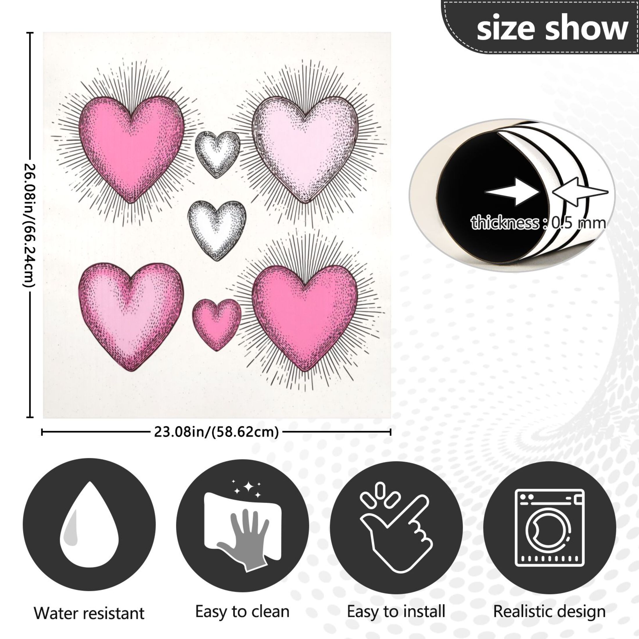 IAUYY Magnetic decorative sticker - 23x26 Inch PVC Refrigerator Decorative Cover, Removable DIY Art for Kitchen Appliances Heart Symbol
