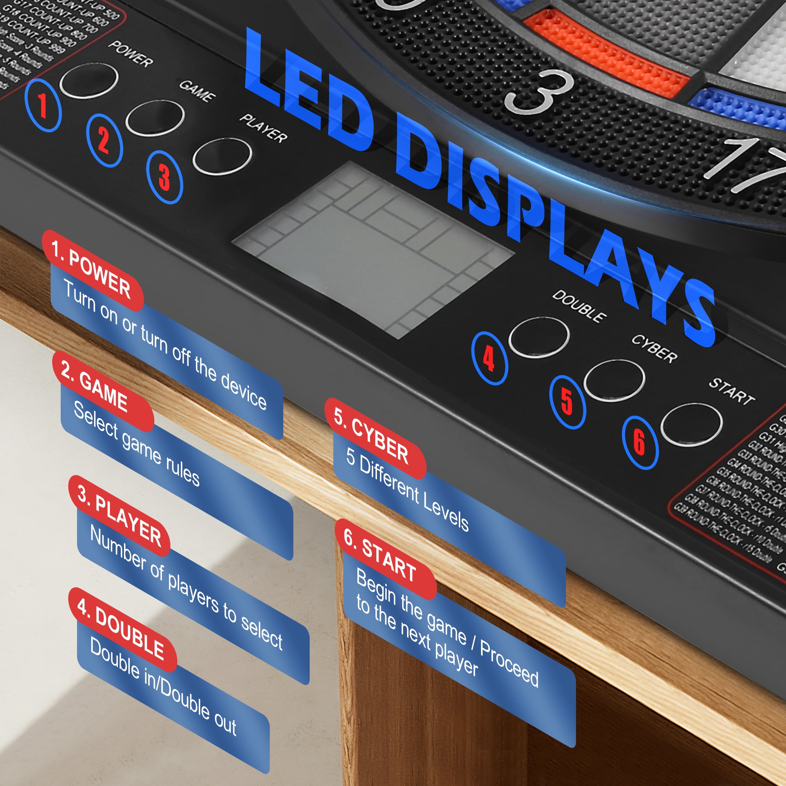 AMTPM Electronic Dart Board, Dart Board Electronic Scoreboard for 8 Players, 6 Darts Plastic Tips, Dartboard Set 65 Games, 200+ Variants Digital Electric Dart Boards, Battery