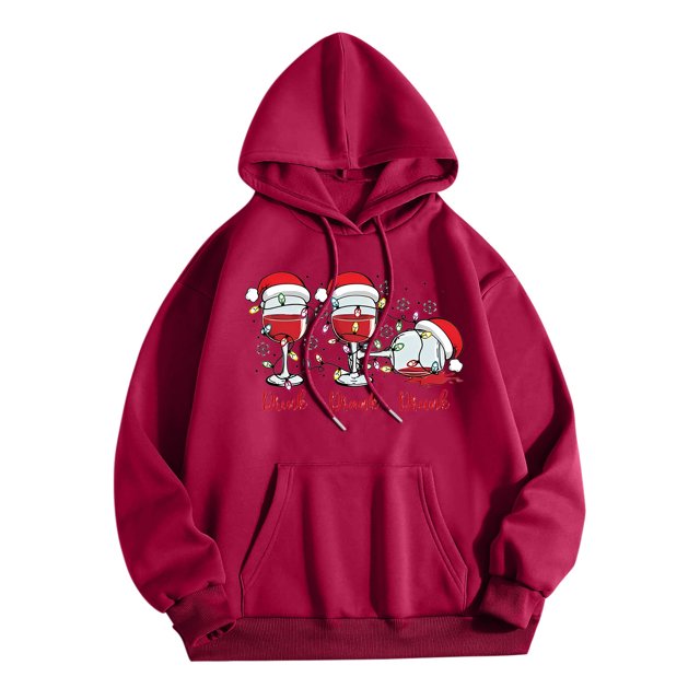 WEAIXIMIUNG Robe Sweat à Capuche pour Femmes, Décontractée, Col Rond, Poche, Chapeau de Noël Imprimé