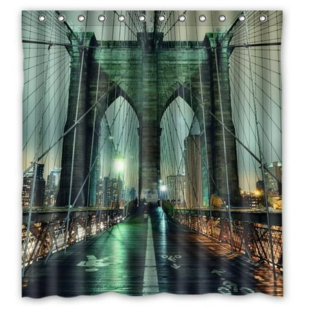 Deyou Brooklyn Bridge Night Scenery Shower Curtain Polyester Fabric Deyou Brooklyn Bridge Night Scenery Shower Curtain Polyester Fabric Bathroom Size 66x72 Inch