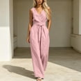 thumbnail image 3 of ClodeEU Women's V Neck Sleeveless Top and Elastic Waist Drawstring Wide Leg Pants Set with Pockets ,Casual Two Piece Outfit Pink,Women's Plus M, 3 of 7