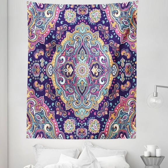 Ethnic Tapestry, Boho Style Mandala Colorful Spring Garden Themed Old Fashioned Tile, Fabric Wall Hanging Decor for Bedroom Living Room Dorm, 5 Sizes, Multicolor, by Ambesonne