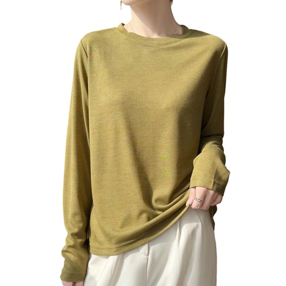 Ke1Clo Women's Long Sleeve Tops Casual Fashion Crew Neck Comfy Pullover Loose Solid Ribbed Knit Sweater Blouse Army Green XXL