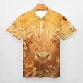 thumbnail image 3 of Highland Cow with Sunflowers Men Zipper T-shirt Summer Casual Short Sleeve T-shirt Top, 3 of 7