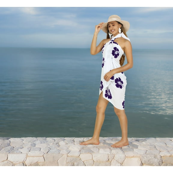 HAPPY BAY Women's Bikini Skirt Sarong Swimwear Swim Cover up Bathing suit Summer Wraps Swimsuit Beach Wrap Coverups for Women Beachwear One Size Lilac, Hibiscus