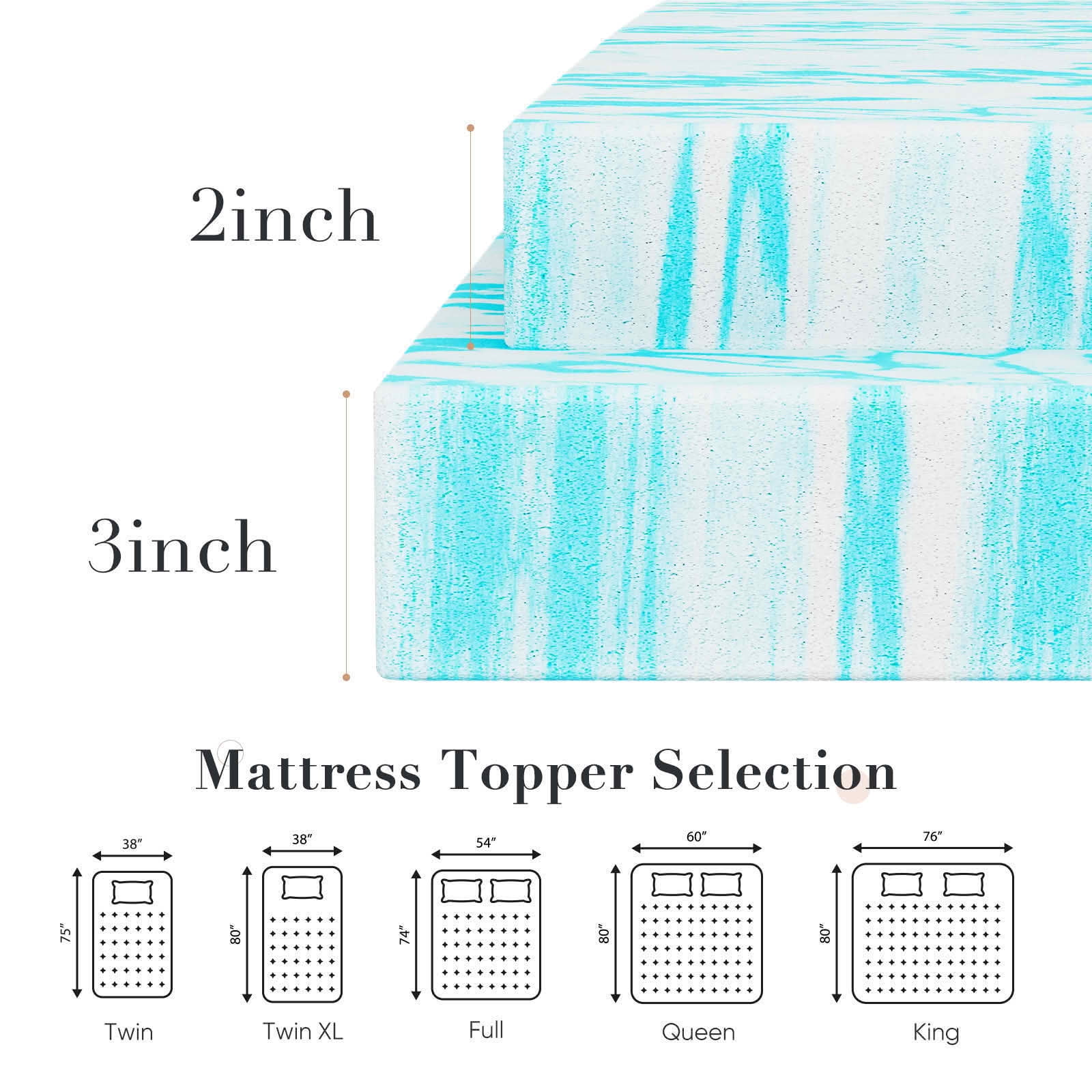 MAYEERTY Memory Foam Bed Topper, Cooling Gel Swirl Infused, Back Pain Relief