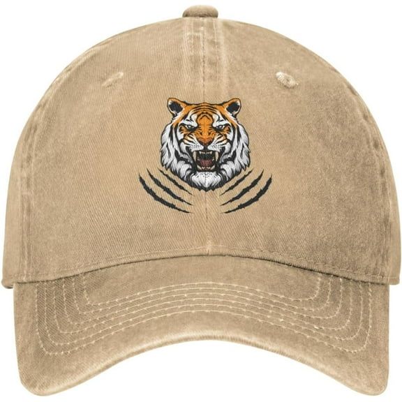 Tiger Head Distressed Adjustable Washed Denim Mens Dad Trucker Hat Baseball Ball Cap for Men