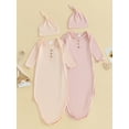 thumbnail image 2 of Gupgi 2 Pack Newborn Baby Sleeping Sack 0-3 Months Solid Color Long Sleeve Baby Swaddle Sleep Bag and Hat, 2 of 9